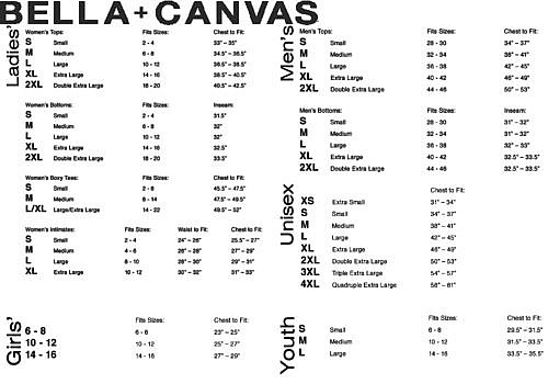 Bella & Canvas Size Chart | Custom T-Shirts from Monkey In A Dryer, A ...