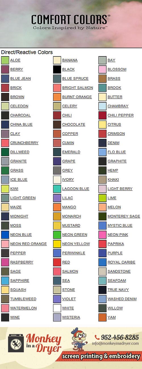 Comfort Colors Color Swatches