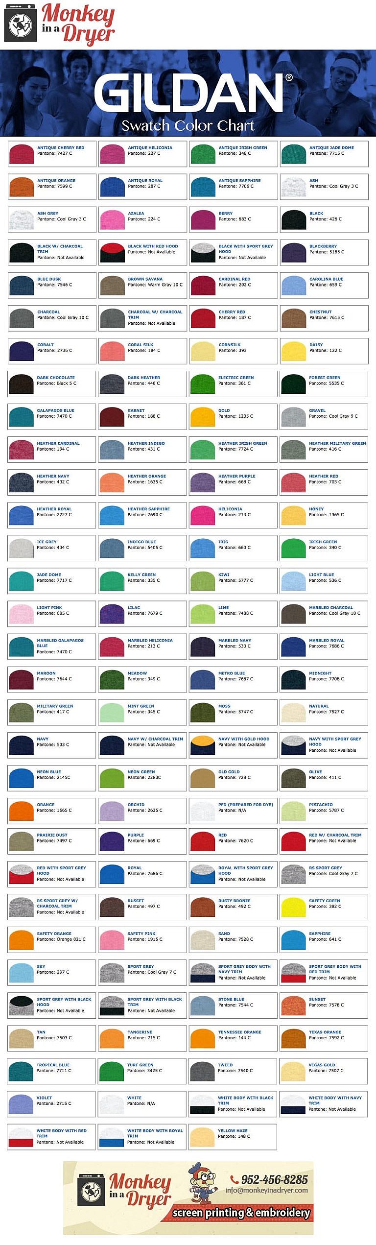 Gildan Swatch Color Chart Custom TShirts from Monkey In A Dryer, A